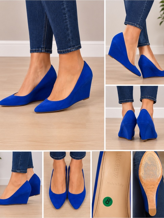 J. Crew Shoes - Crew blue suede wedge pumps 8.5 fits 8 made in Italy